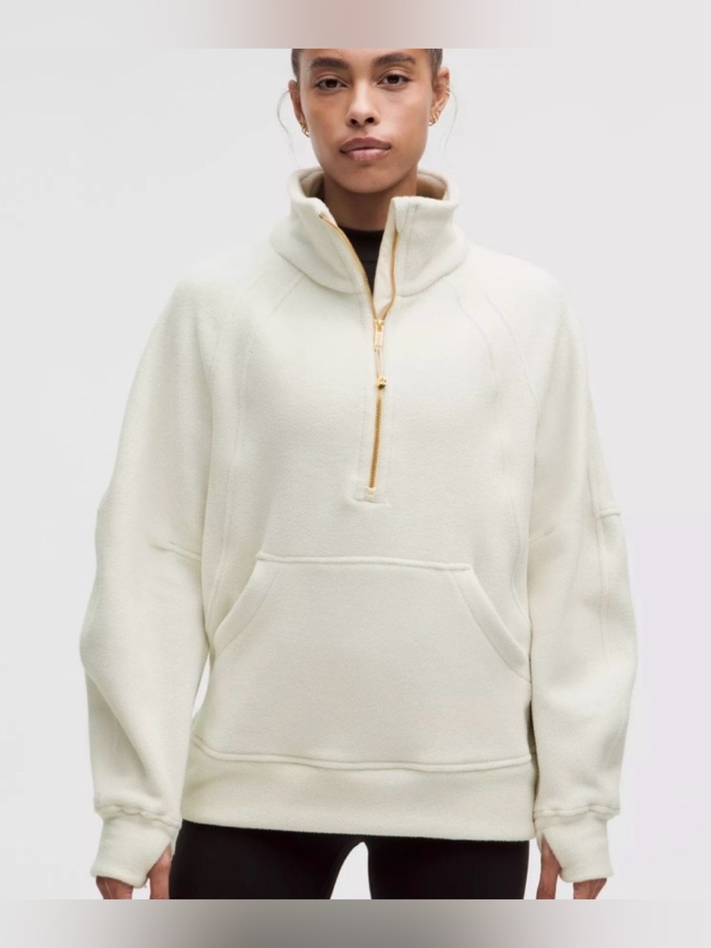LULULEMON Scuba fleece off-white cream gold-tone half-zip pullover M/L RARE!